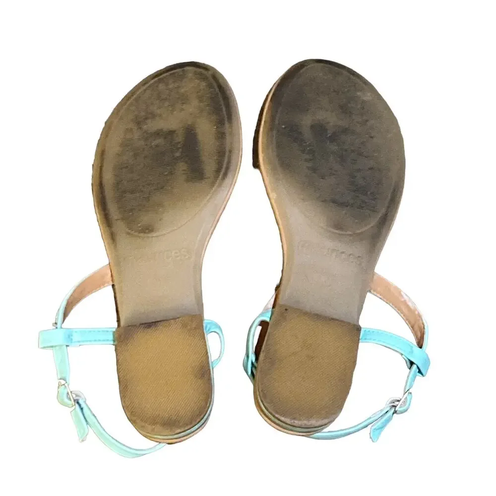 Maurices Sandals Womens Size 7 Sea Green Beaded Thong Ankle Strap Flats Shoes